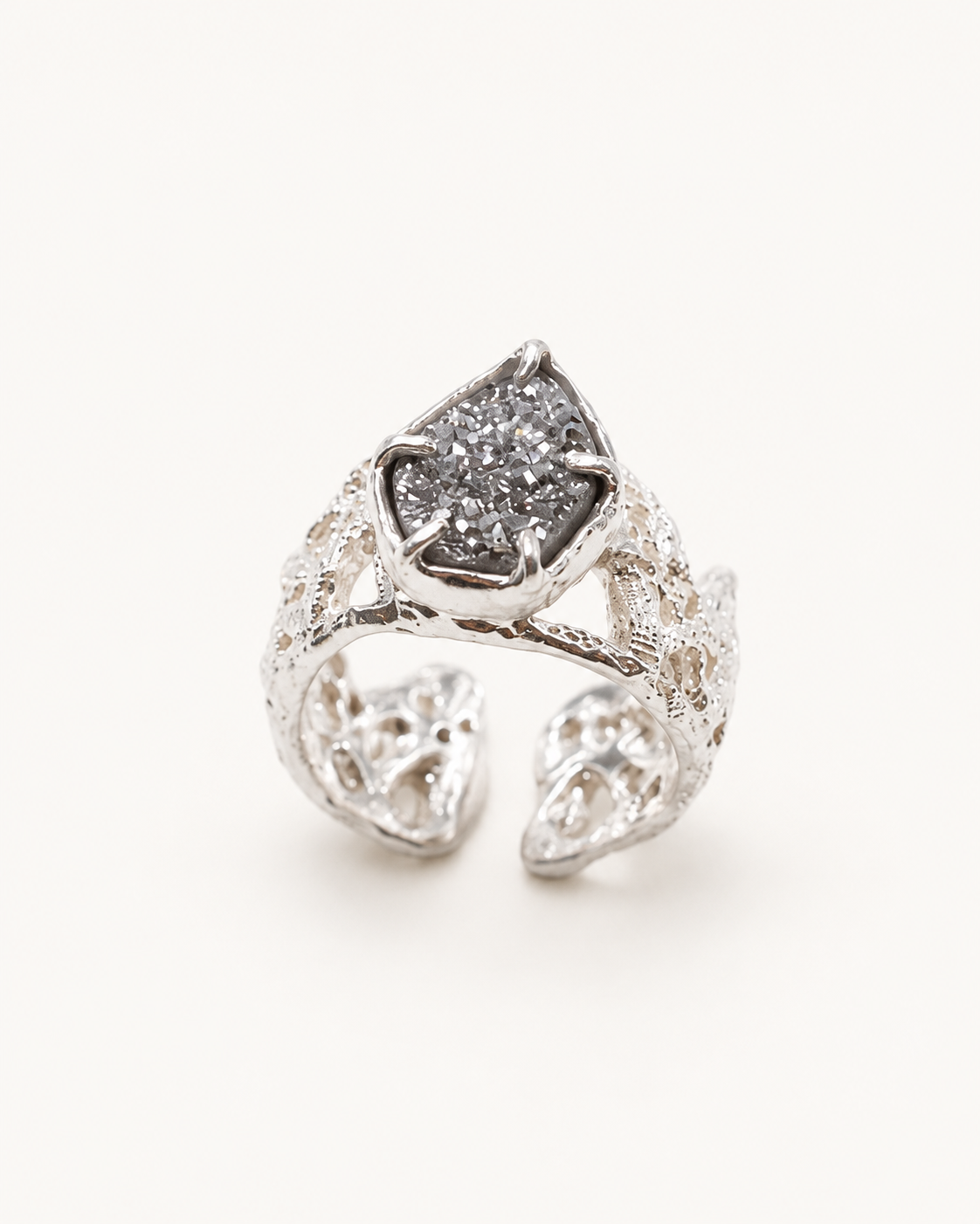 PlantsSorcery Lace Ring ps-rg-068 - grey druzy quartz