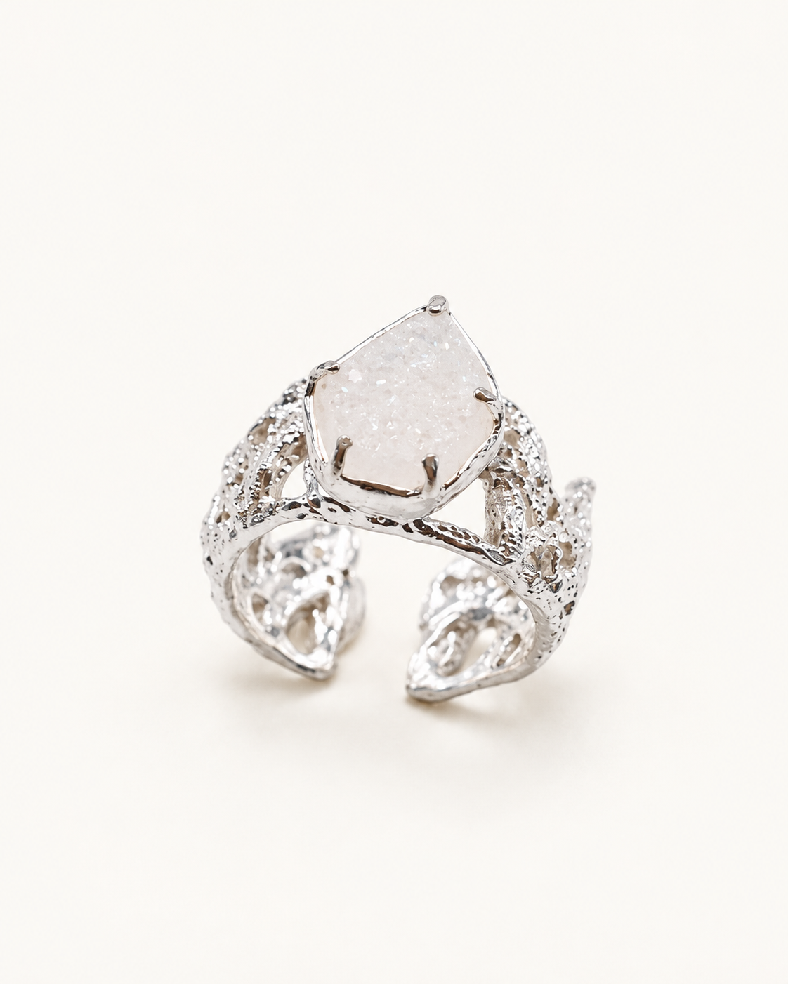 PlantsSorcery Lace Ring ps-rg-068 - white druzy quartz