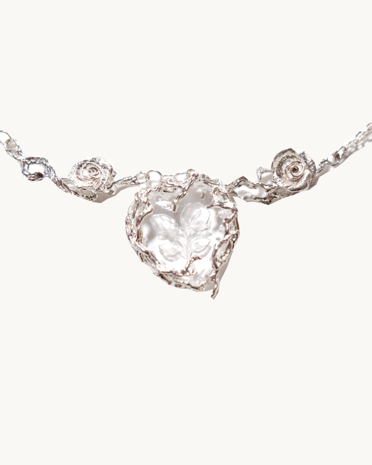 PlantsSorcery Engraved Glass Necklace detail on ivory background