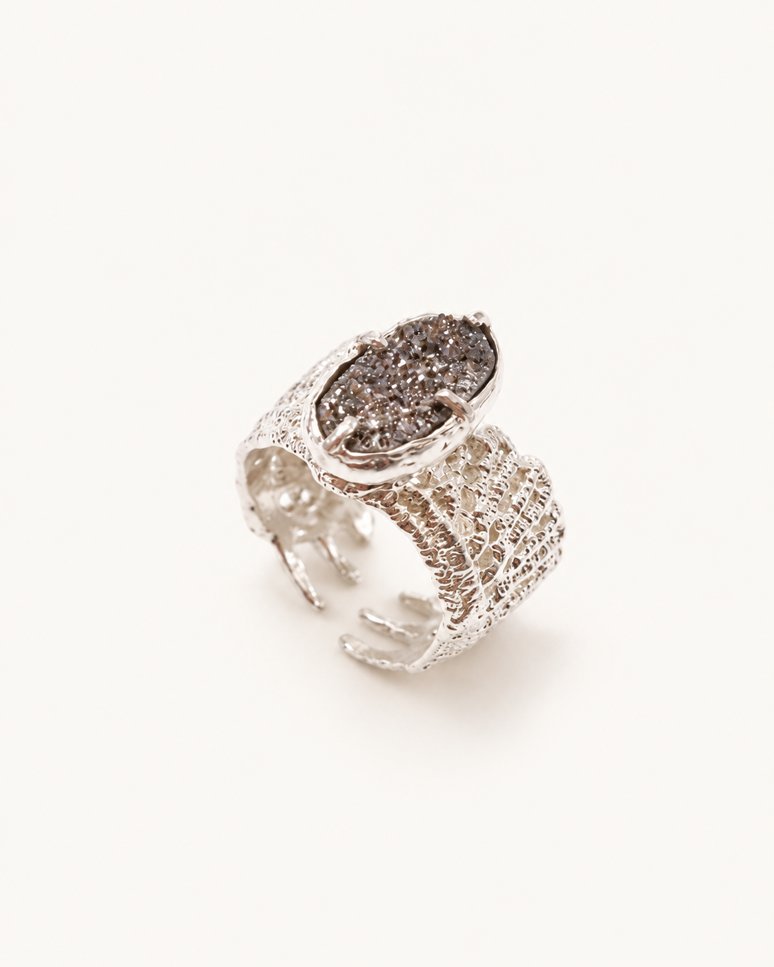 PlantsSorcery Lace Ring ps-rg-067 - grey druzy quartz