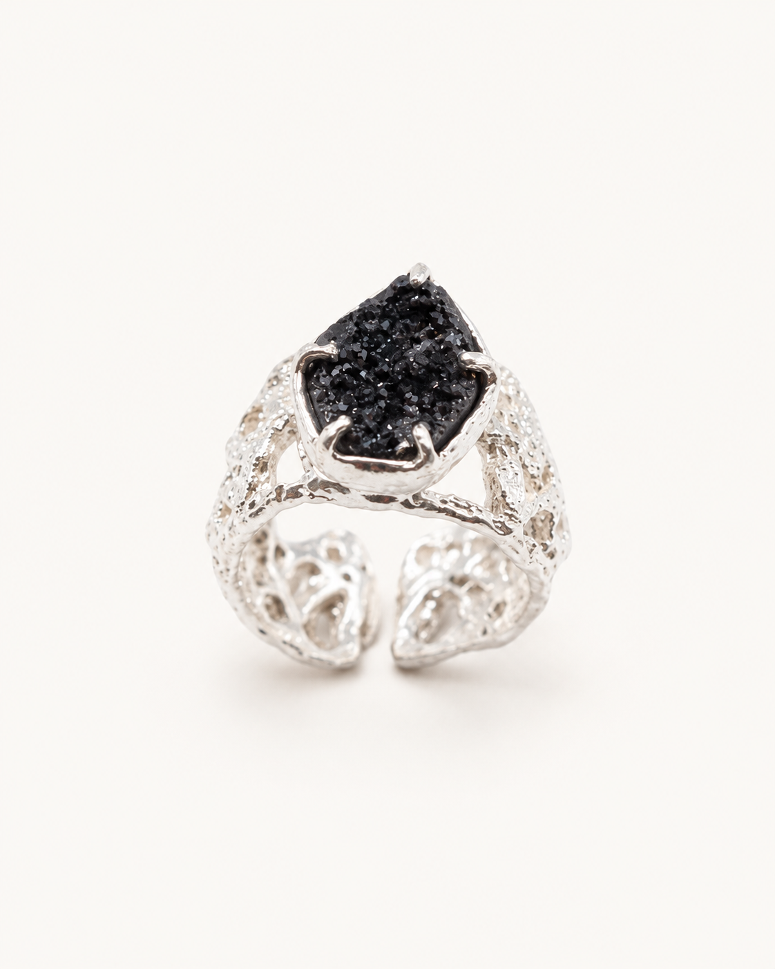PlantsSorcery Lace Ring ps-rg-068 - black druzy quartz