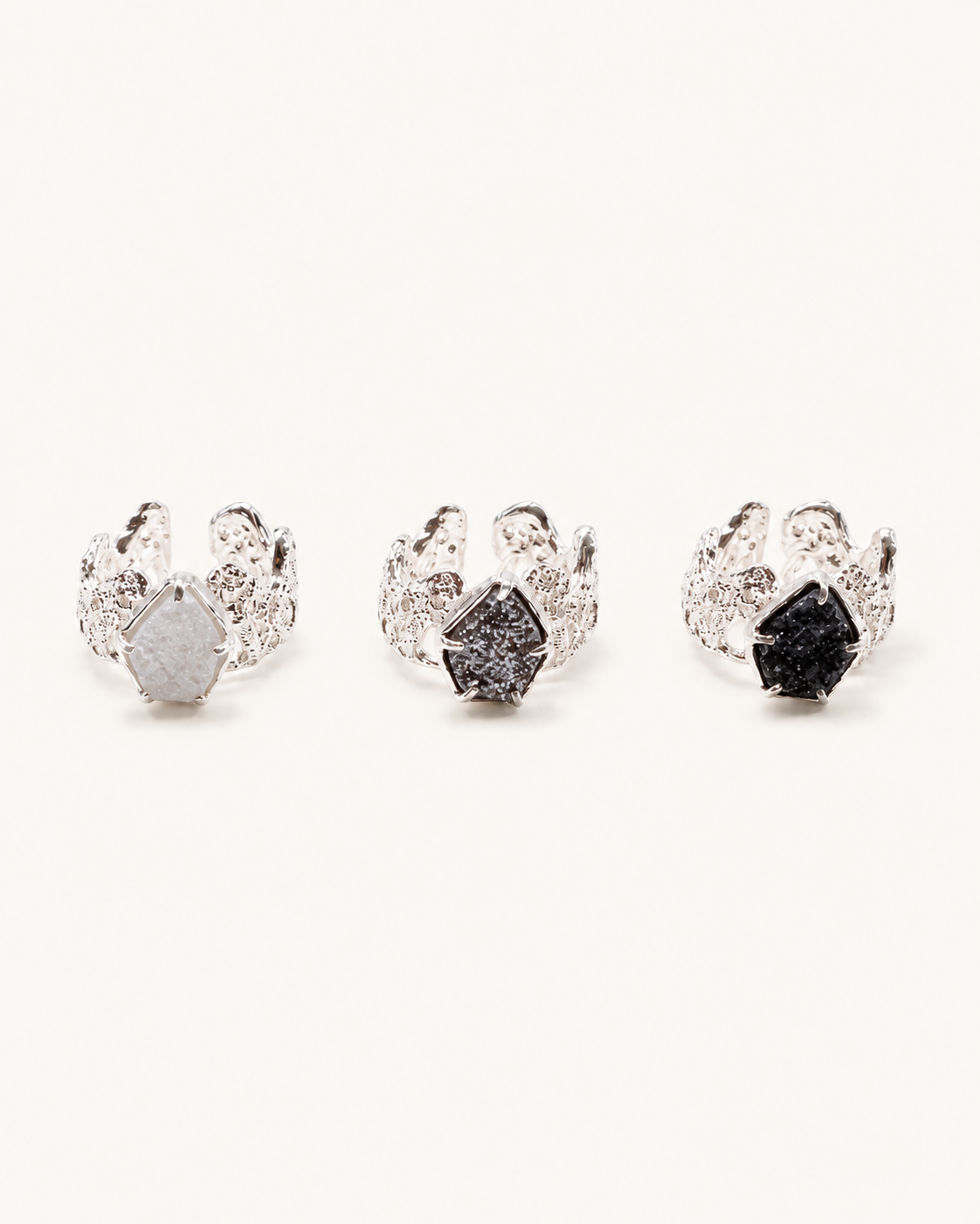 PlantsSorcery Lace Ring ps-rg-068 in white, grey and black - front view