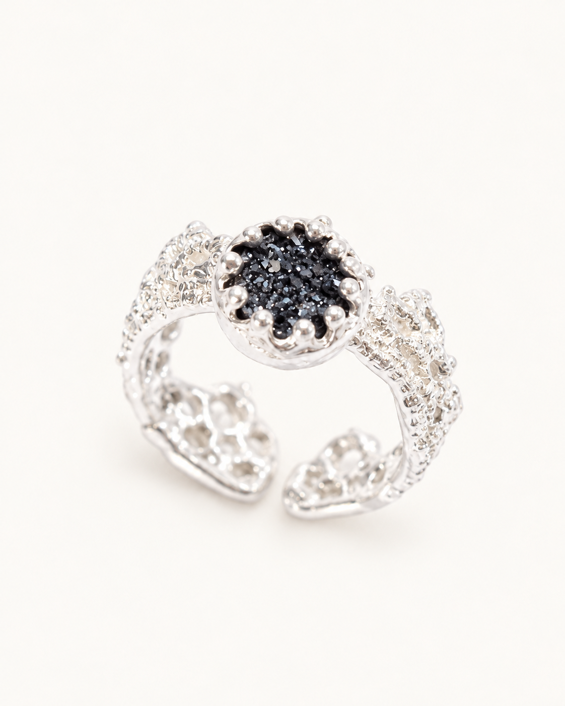 PlantsSorcery black druzy quartz Lace Ring