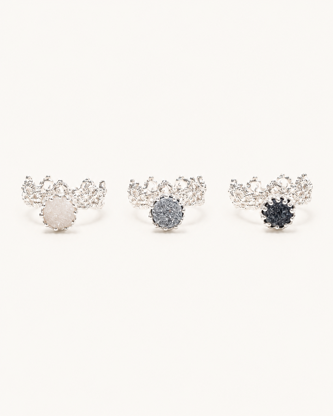 PlantsSorcery Lace Ring in white, grey and black - overhead view
