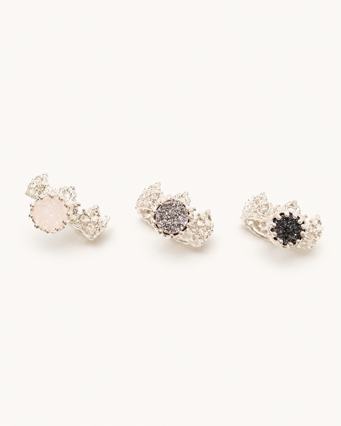 PlantsSorcery Lace Ring in white, grey and black - tilted view