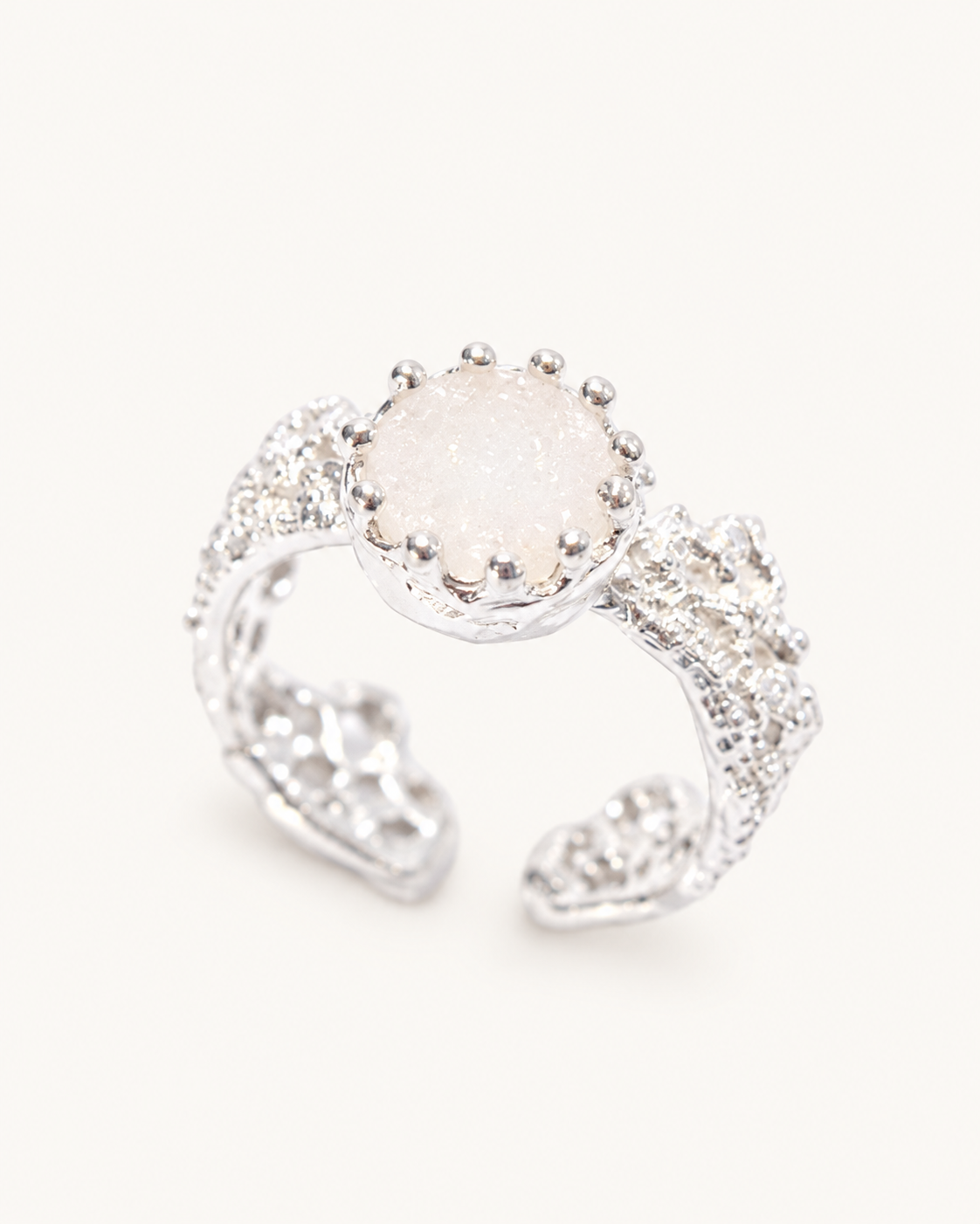 PlantsSorcery white druzy quartz Lace Ring
